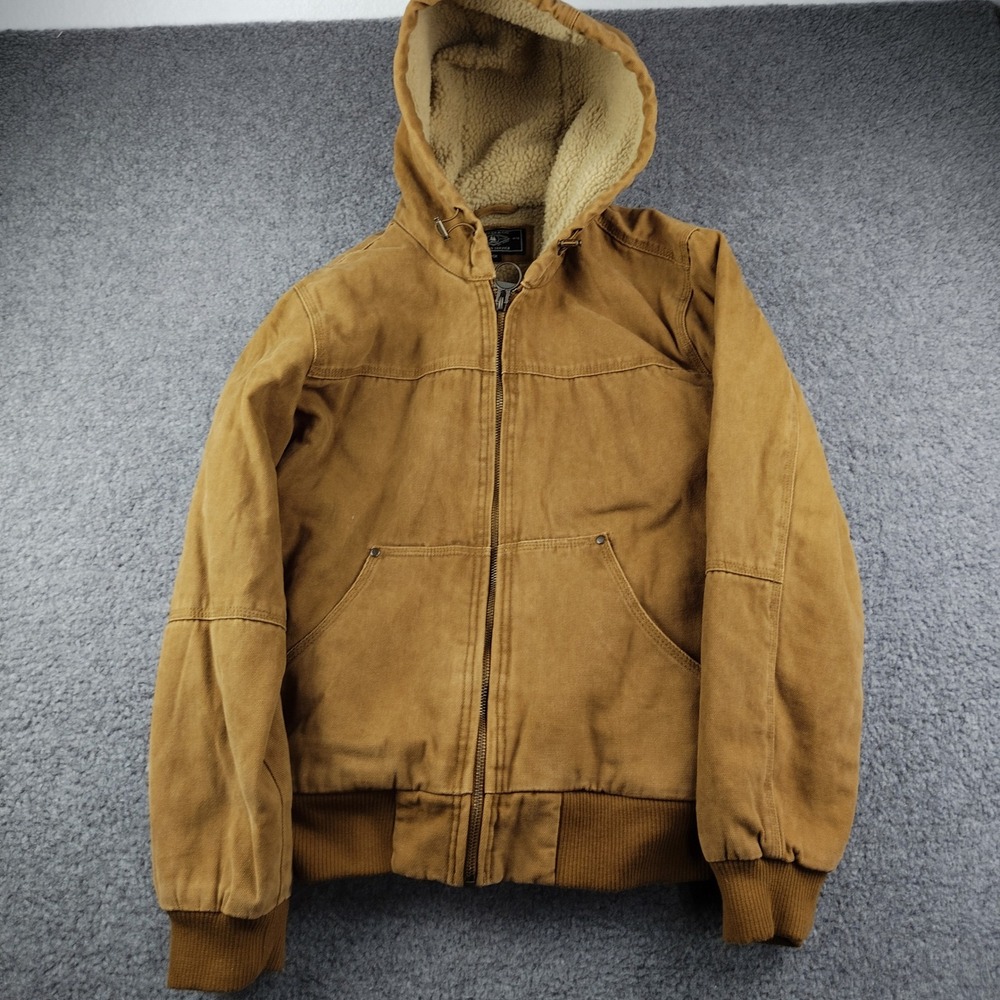 GH Bass & Co Jacket Mens Small Brown Canvas Sherpa Lined Hooded Workwear EUC